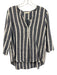 CP Shades Size S Blue, White, Red Linen Blend Stripe pleat front Long Sleeve Top Blue, White, Red / S