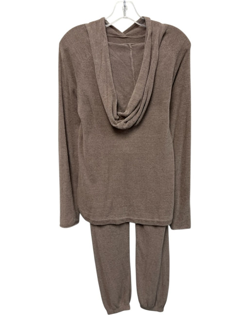Barefoot Dreams Size XS Taupe Brown Nylon & Viscose Hood Shimmer Pajama Pant Set Taupe Brown / XS