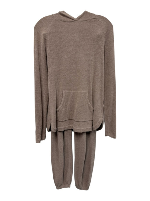 Barefoot Dreams Size XS Taupe Brown Nylon & Viscose Hood Shimmer Pajama Pant Set Taupe Brown / XS