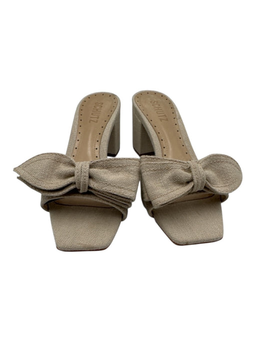 Schutz Shoe Size 6 Beige textile upper Bow detail Mule Square Chisel Toe Sandals Beige / 6