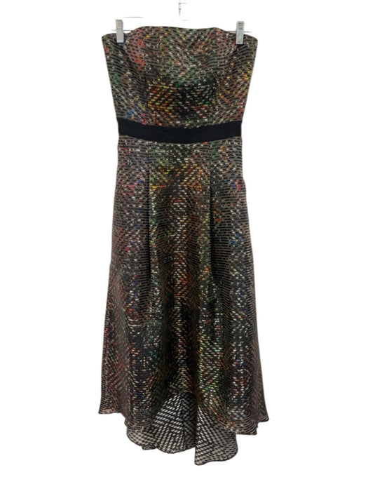 Sachin & Babi NOIR Size 2 Black & Multi Polyester & Silk Strapless Pleated Dress Black & Multi / 2