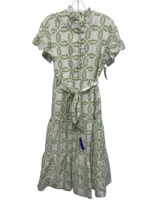 J. Marie Size XS White, Green & Blue Polyester Short Sleeve 1/2 Sleeve Dress White, Green & Blue / XS
