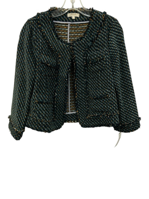 Ann Mashburn Size XS Navy Blue, Green & Yellow Acrylic & Wool Blend Tweed Jacket Navy Blue, Green & Yellow / XS