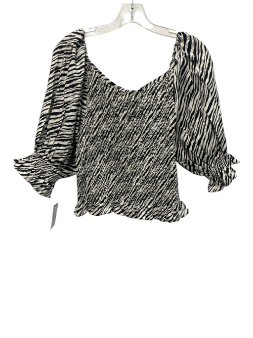 Faithfull the Brand Size 10 Black & White Linen Zebra Stripe Shirred Top Black & White / 10
