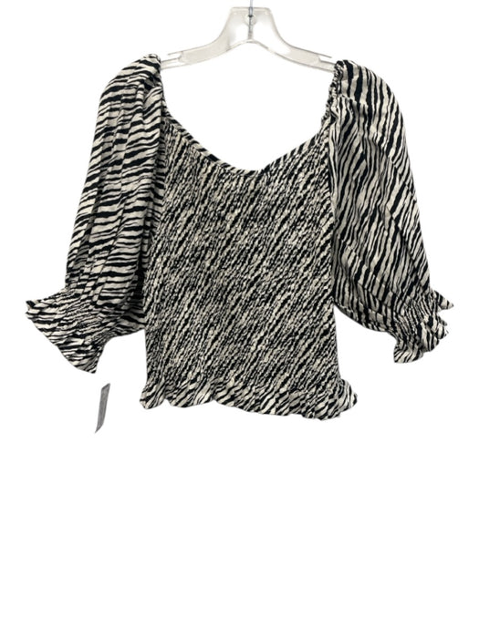 Faithfull the Brand Size 10 Black & White Linen Zebra Stripe Shirred Top Black & White / 10