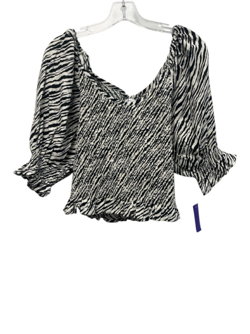 Faithfull the Brand Size 10 Black & White Linen Zebra Stripe Shirred Top Black & White / 10