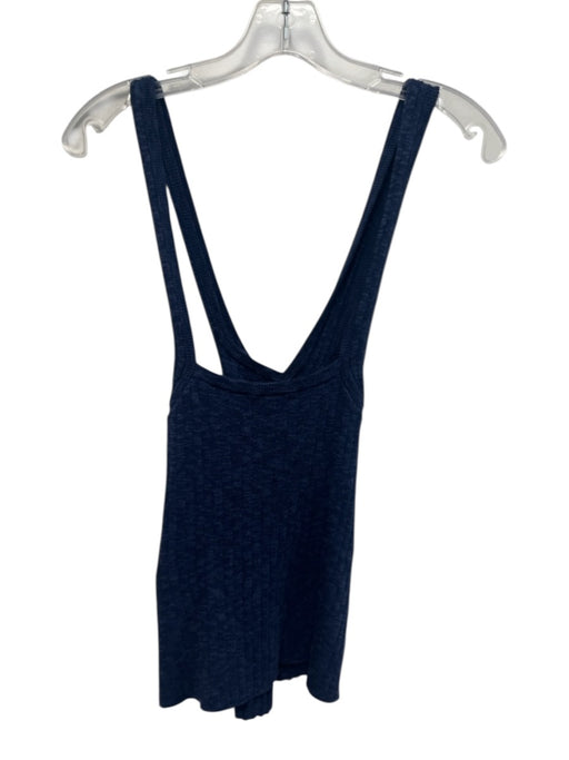 Pilcro Size L Navy Blue Cotton Blend Heathered Ribbed Knit Criss Cross Back Top Navy Blue / L