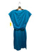Max Mara Size 10 Teal Cotton Pleated Gathered Waist Midi Dress Teal / 10