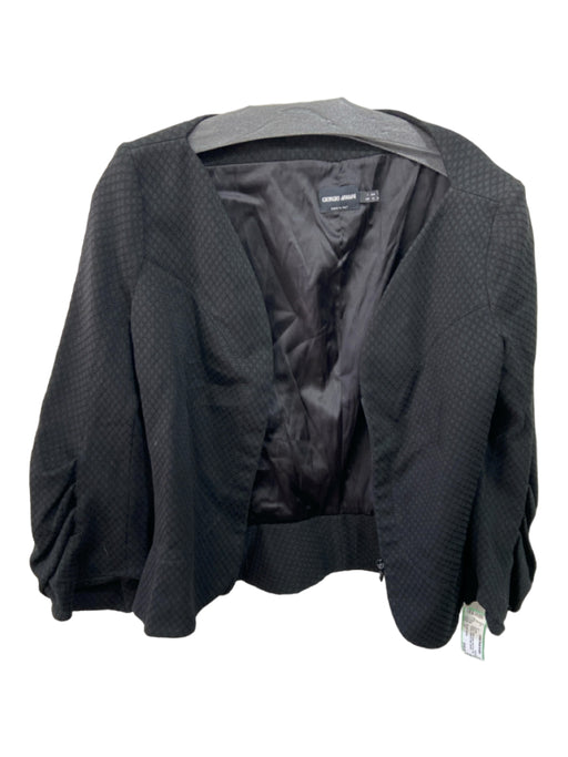 Giorgio Armani Size 10 Black Cotton Blend Hook & Eye Long Sleeve Jacquard Jacket Black / 10