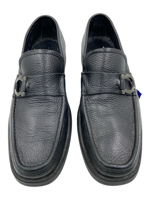 Ferragamo Shoe Size 9.5 Black Leather Solid Rubber Sole Dress Men's Shoes 9.5