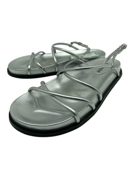 Jeffrey Campbell Shoe Size 8 Silver Leather Strappy Slingback Flat Sandals Silver / 8