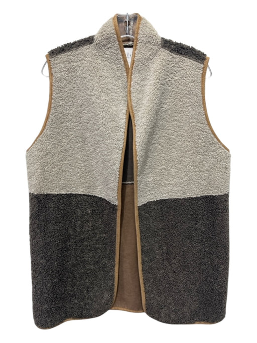 Velvet Size L Beige & Brown print Polyester Faux Shearling Colorblock Trim Vest Beige & Brown print / L