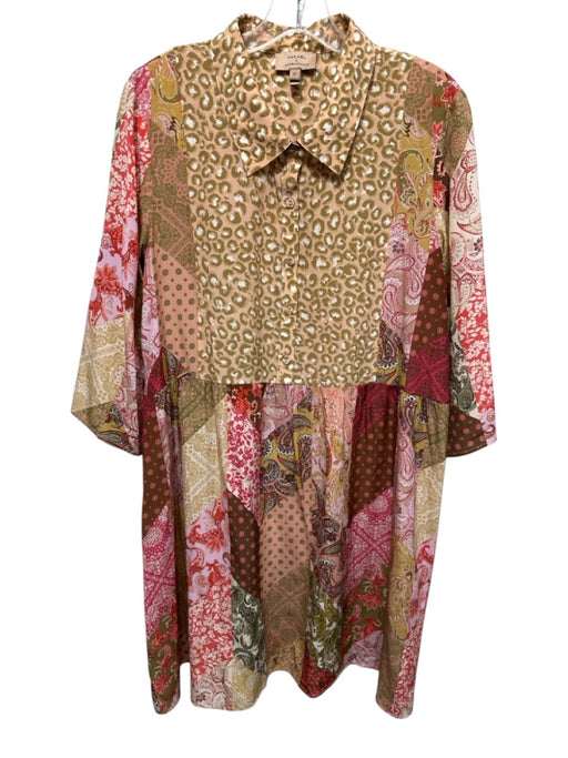 Kachel x Anthropologie Size 12 Peach, Pink & Multi Silk Long Sleeve Dress Peach, Pink & Multi / 12