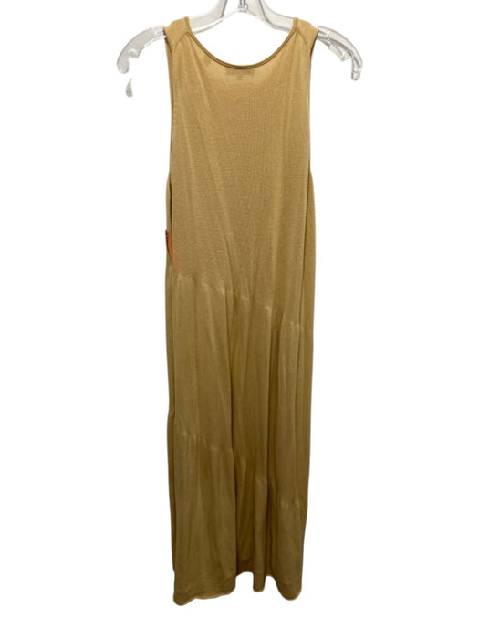 Vince Size L Yellow Cotton Knit Sleeveless Rolled Neck Maxi Dress Yellow / L