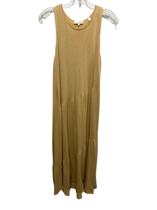 Vince Size L Yellow Cotton Knit Sleeveless Rolled Neck Maxi Dress Yellow / L
