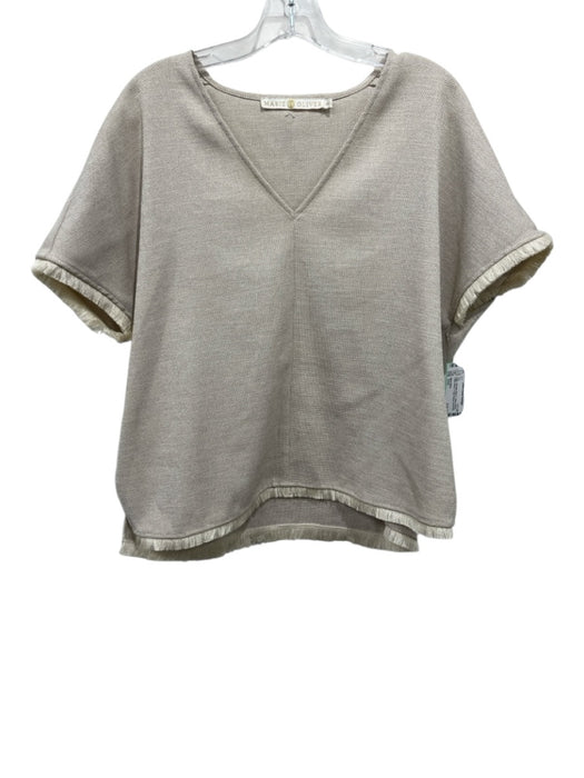Marie Oliver Size XXS Beige Polyester Blend V Neck Woven Kaftan Sleeve Top Beige / XXS