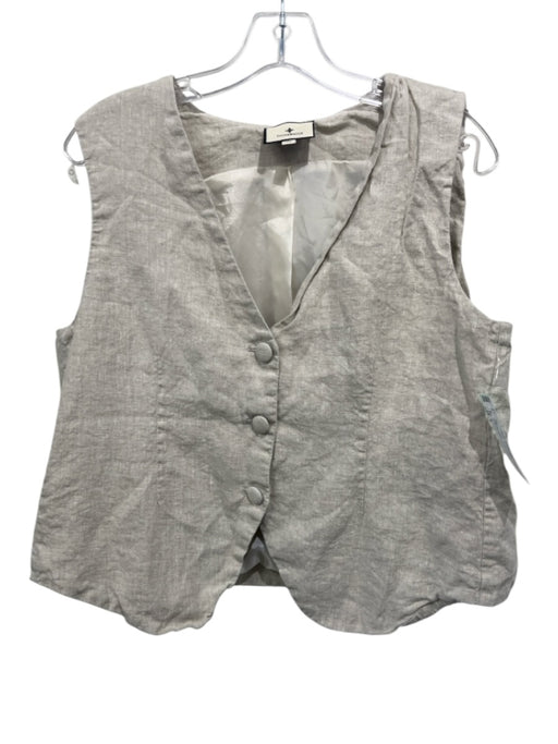Tuckernuck Size L Oatmeal Beige Linen V Neck Cropped Vest Top Oatmeal Beige / L