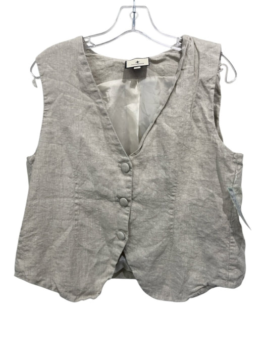 Tuckernuck Size L Oatmeal Beige Linen V Neck Cropped Vest Top Oatmeal Beige / L