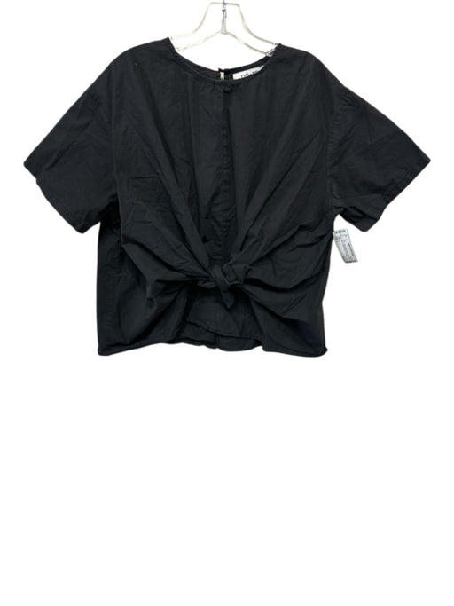 Do + Be Size L Black Cotton Short Sleeve Keyhole Back Tie Waist Top Black / L