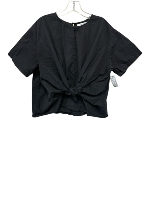 Do + Be Size L Black Cotton Short Sleeve Keyhole Back Tie Waist Top Black / L