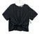 Do + Be Size L Black Cotton Short Sleeve Keyhole Back Tie Waist Top Black / L
