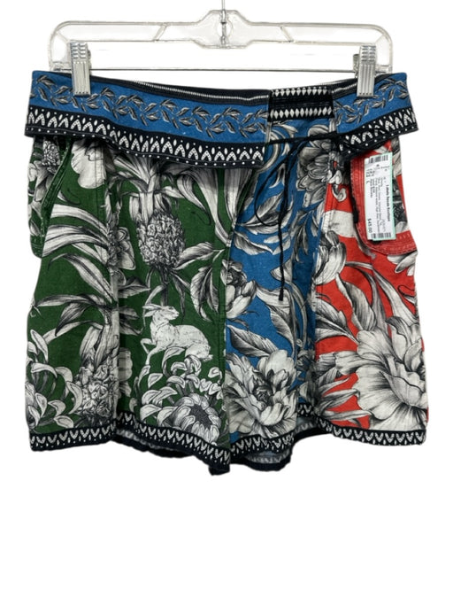 Agua Bendita Size L Blue, Red, Green Viscose Blend Tie Floral High Rise Shorts Blue, Red, Green / L