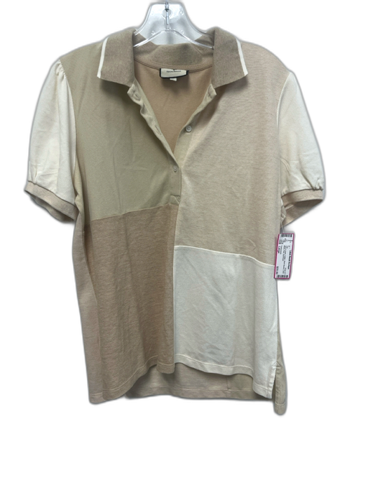 Tuckernuck Size Large Tan & cream Cotton Short Sleeve Color Block Polo Top Tan & cream / Large