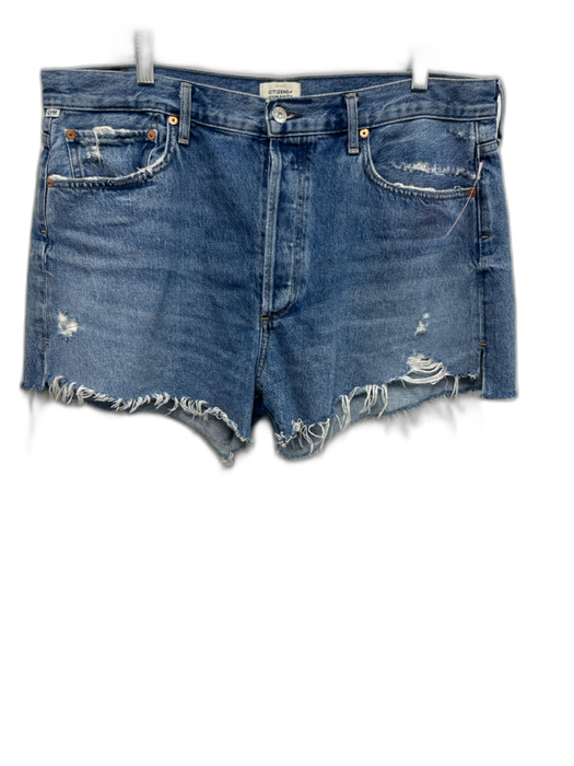 Citizens of Humanity Size 33 Medium Wash Cotton Denim High Rise Raw Hem Shorts Medium Wash / 33