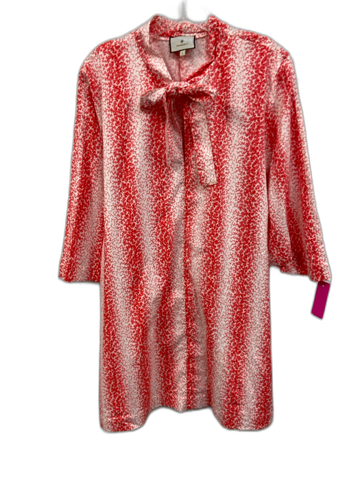 Tuckernuck Size Large Red & White Cotton Long Sleeve Abstract Print V Neck Dress Red & White / Large