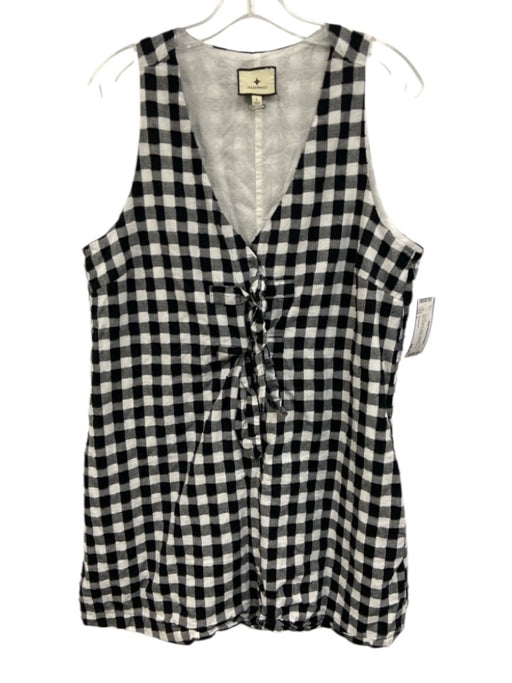 Tuckernuck Size L Black & White Cotton Gingham Sleeveless Tie Detail Mini Romper Black & White / L