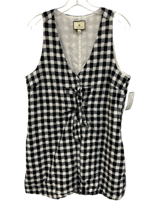 Tuckernuck Size L Black & White Cotton Gingham Sleeveless Tie Detail Mini Romper Black & White / L