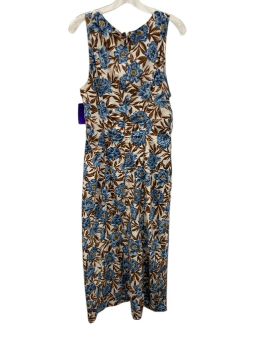 Madewell Size 12 White, Brown & Blue Cotton Floral Sleeveless Keyhole Dress White, Brown & Blue / 12