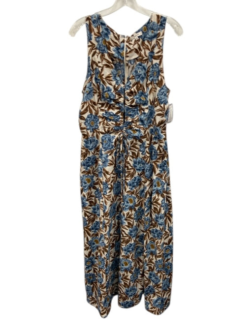 Madewell Size 12 White, Brown & Blue Cotton Floral Sleeveless Keyhole Dress White, Brown & Blue / 12