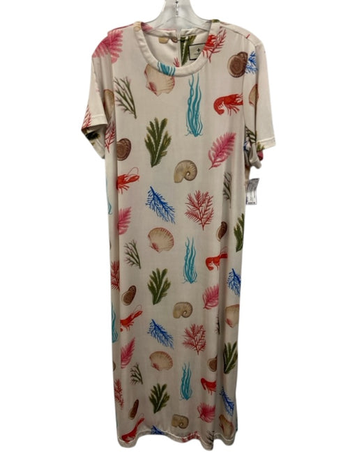 Tuckernuck Size L White & Multi Polyester Blend Seashell Print Back Zip Dress White & Multi / L