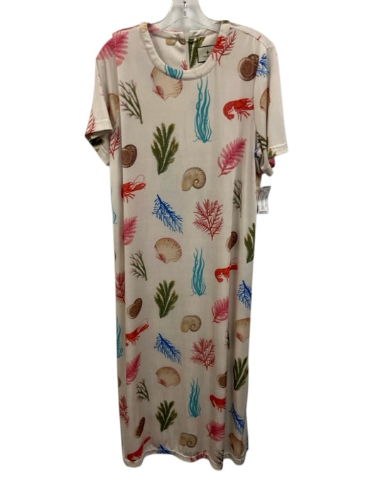 Tuckernuck Size L White & Multi Polyester Blend Seashell Print Back Zip Dress White & Multi / L