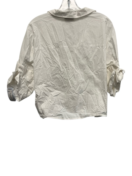 Tuckernuck Size L White Cotton Half Sleeve Collar Button Up Cropped Top White / L