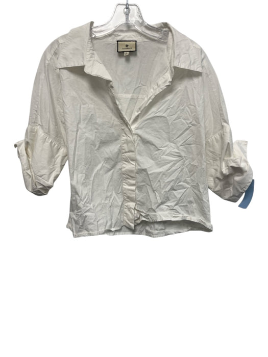 Tuckernuck Size L White Cotton Half Sleeve Collar Button Up Cropped Top White / L