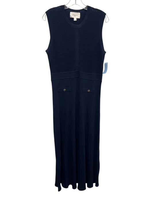Pomander Place Size L Navy Blue Polyester Blend Knit Ribbed Sleeveless Dress Navy Blue / L
