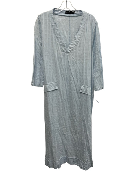 Pomander Place Size XL Light Blue Cotton Long Sleeve Check Pattern V Neck Dress Light Blue / XL