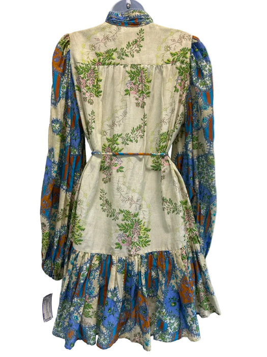 Alemais Size 6 Beige, Blue, Green Cotton Blend Floral Button Down Dress