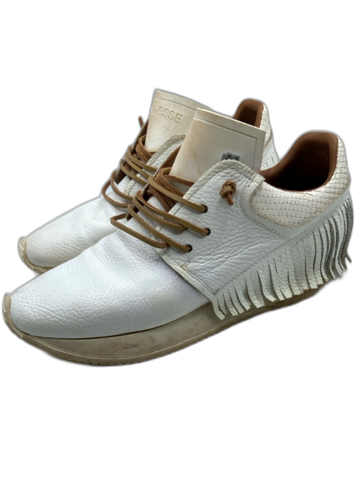 Esse Ut Esse Shoe Size 39 Cream & Brown Leather Fringe lace up Low Top Sneakers Cream & Brown / 39
