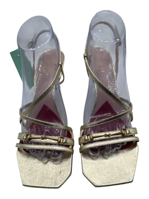 Gucci Shoe Size 38.5 Gold & Red Leather Stiletto Hearts Ankle Buckle Pumps Gold & Red / 38.5
