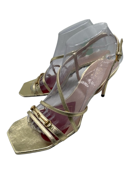 Gucci Shoe Size 38.5 Gold & Red Leather Stiletto Hearts Ankle Buckle Pumps Gold & Red / 38.5