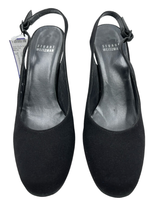 Stuart Weitzman Shoe Size 7 Black Leather & Textile round toe Slingback Pumps Black / 7