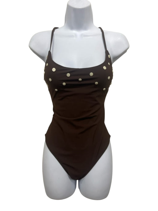 J Crew Size 4 Brown Recycled Polyamide One Piece Buttons Swimsuit Brown / 4