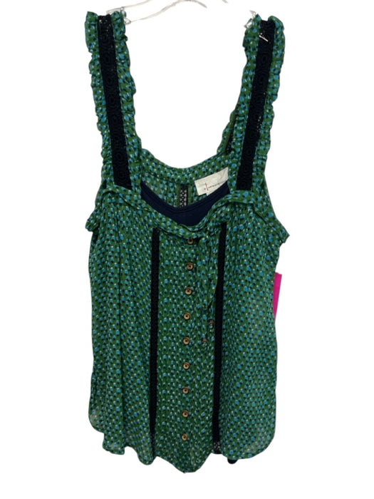 By Anthropologie Size 6 Green, Blue, Black Rayon Sleeveless Abstract Print Top Green, Blue, Black / 6