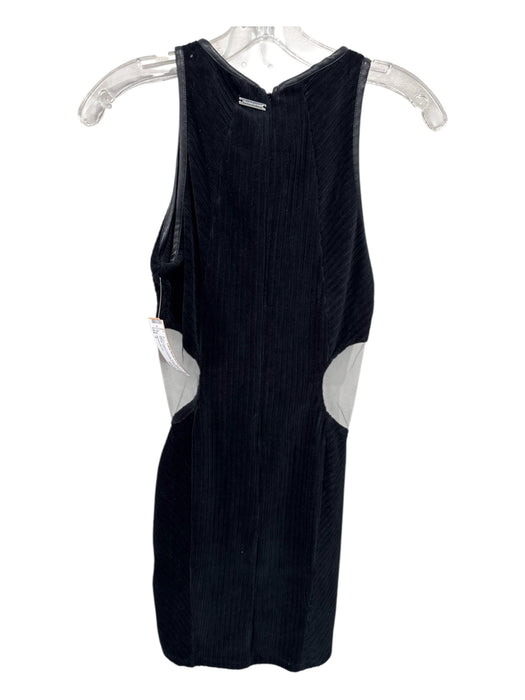 Maniere De Voir Size 2 Black Cotton & Polyester Sheer Detail Ribbed Velvet Dress Black / 2