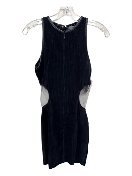 Maniere De Voir Size 2 Black Cotton & Polyester Sheer Detail Ribbed Velvet Dress Black / 2