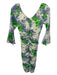 Ganni Size 32 Cream, Green, Blue Polyamide Rouched Floral Print Dress Cream, Green, Blue / 32