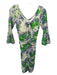 Ganni Size 32 Cream, Green, Blue Polyamide Rouched Floral Print Dress Cream, Green, Blue / 32